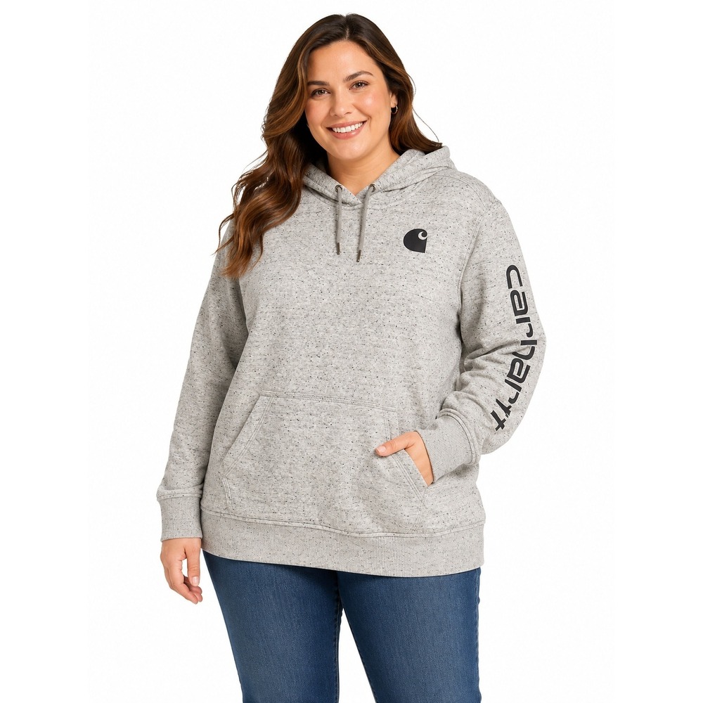 Carhartt Graphic Sleeve Hoodie Womens‎ 1X Gray Speckled Relaxed Fit Streetwear